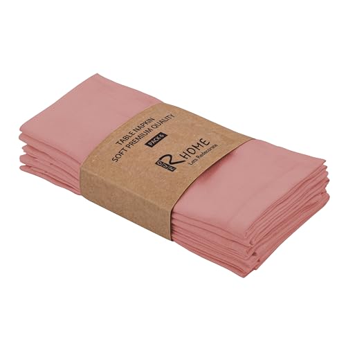 Image of R home Solid Cotton Table Napkins, Soft Cloth Napkins for Dining Table, Reusable & Washable, Ideal for Formal Dining, Cocktail Nights, Weddings, Home Bar & Table Decor (6, Bubblegum)