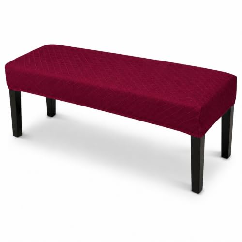 Image of Street27 High Stretch Jacquard Dining Bench Cover Elastic Chair Covers - Anti-Dust Removable Bench Slipcover Washable Bench Seat Protector Cushion Cover for Living Room, Bedroom, (Wine Red)