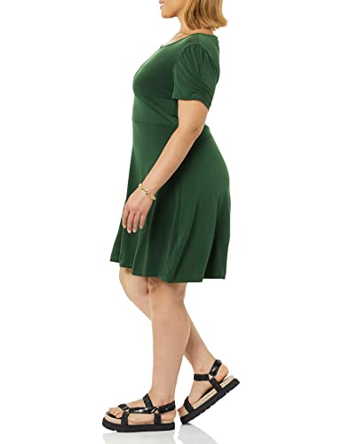Image of Amazon Essentials Women's Gathered Short Sleeve Crew Neck A-line Dress (Available in Plus Size)
