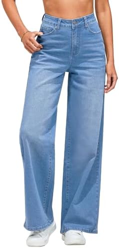 Vetinee Damen Jeans Weites Bein High Waist Stretch Baggy Jeans