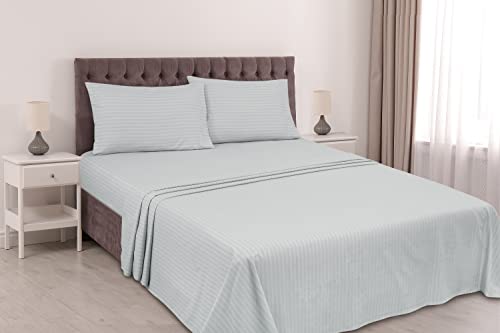 Image of ROYALE LINENS 3 Piece Twin Sheets Set - Soft Brushed 1800 Microfiber Bedding - 1 Fitted, 1 Flat Sheet, 1 Pillow case - Wrinkle Free & Fade Resistant - Hotel Luxury Bed Sheets (Stripe Silver, Twin)