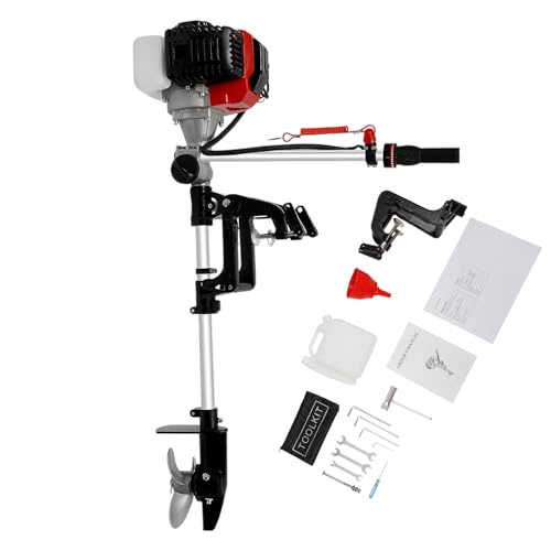 BAIODNB 2.3HP 2-stroke Gasoline Outboard Motor 52CC Fishing Boat Engine Gasoline Boat Engine Heavy Duty Inflatable Marine Boat Motor for Mud Motor