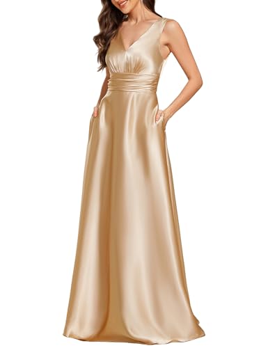 Ever-Pretty Abito Cerimonia Donna Eleganti Lungo Raso Senza Maniche Abito