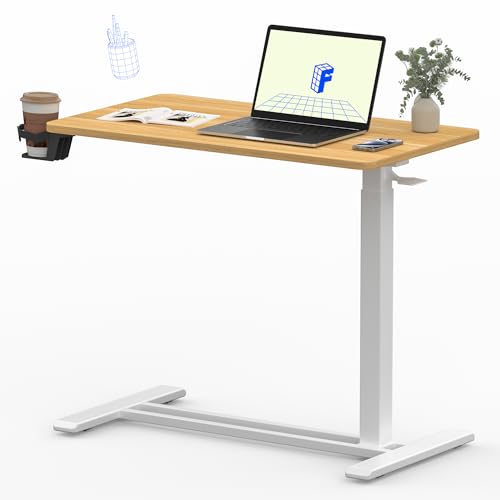 FLEXISPOT Mobile Standing Desk with Wheels Pneumatic Laptop Desk Rolling Computer Cart Movable Height Adjustable Small Sit Stand Desk Computer Workstations Home Use(31.5" W x 17.7" D, Maple)