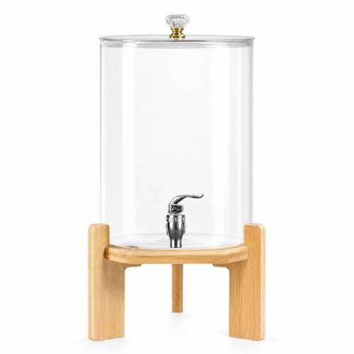 JISADER Dispensador Bebidas con Grifo y Soporte, Estilo nórdico, con grifo y base de bambú, capacidad de 4.5 litros, apto para bebidas frías y calientes