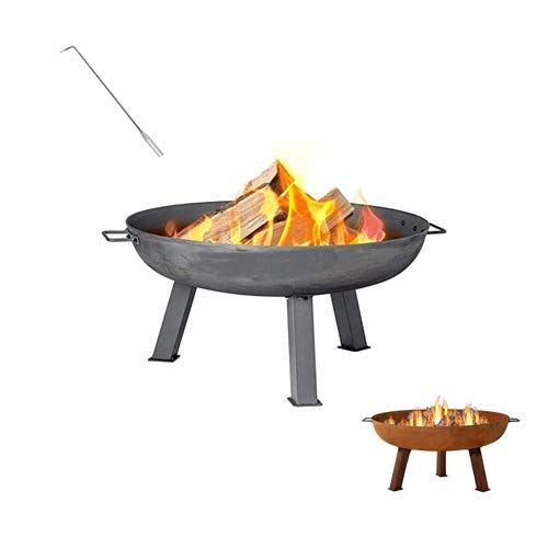 DWD ® Heavy Gauge Industrial Design Oiled Steel 80cm Diameter Fire Pit Patio Heater with Fire Fork Low Level Removeable legs Brazier for Garden Heater Charcoal Wood Burner Round Log Burning Bowl
