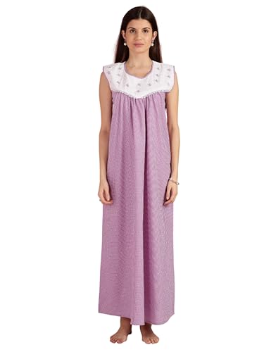 Image of 9shines Label Cotton Sleeveless Nighty | All Over Print Maxi Night wear for Women | Full Length Night Gown Night Dress for Women Stylish (Cotton Sleeveless 25)