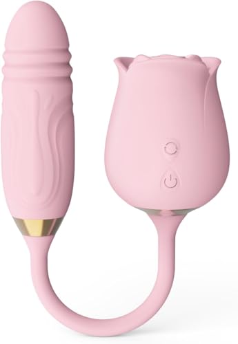 Dual-Head Rose Massager Vibrator Dildo Portable G-Spot Rose Sex Toy with 10 Sucking Modes Nipple Stimulation for Women Adult Couples