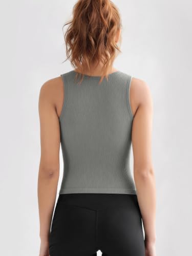 Image of ODODOS 3-Pack Seamless Crop Tank for Women Ribbed Soft High Neck Cropped Tops