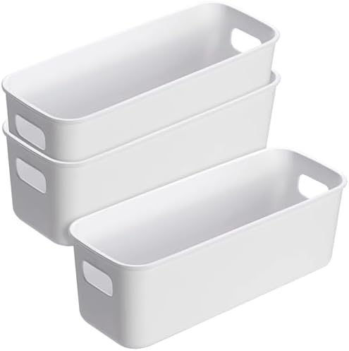 COZHYESS 4 PCS White Plastic Storage Boxes, with Handle Storage Baskets ...