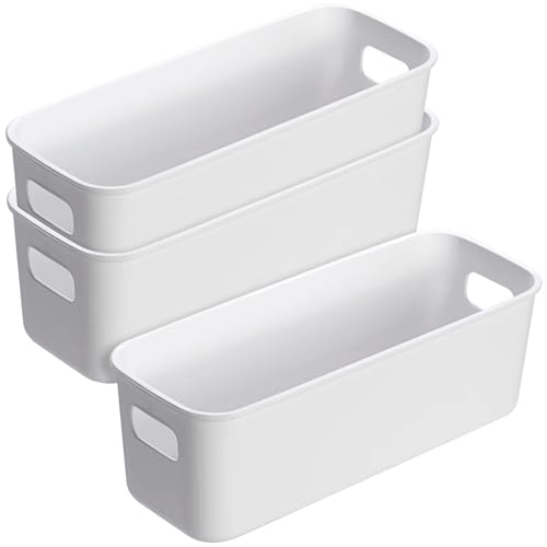 Bailtouk 3 Piezas Caja de Almacenamiento, Cajas Organizadoras de Plastico, Cestas Organizadoras con Asas Pequeños de Almacenaje para Cocina, Armario, Oficina, Baño (28×9,5×10cm)