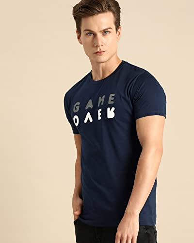 Image of Bewakoof Men's Game Over Printed 100% Cotton T-Shirt - Regular Fit, Round Neck, Half Sleeves
