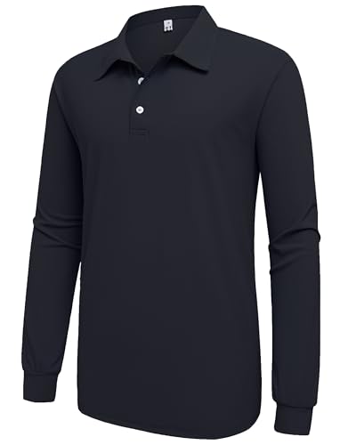 Men’s Polo Shirt Long Sleeve Golf Collared Shirts Quicky Dry Moisture Wicking Performance Lightweight Soft Polo