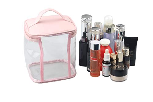 Pochette de maquillage transparente rose aux finitions soignées