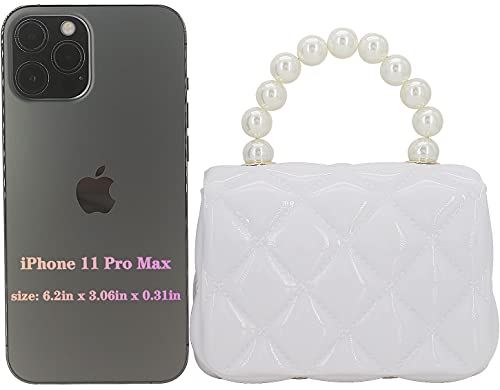 Mini Jelly Purse Flap Handbag with Pearls Top Handle Faux Quilted Crossbody Bag2
