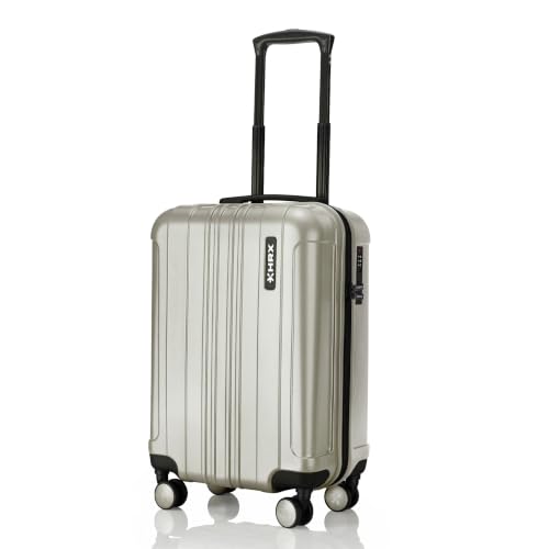 Image of HRX Force Cabin Size Silver Polycarbonate Hard Shell Suitcase - Premium Travel Trolley Bag with 8 Spinner Wheels, Number Lock & Water Resistant Body