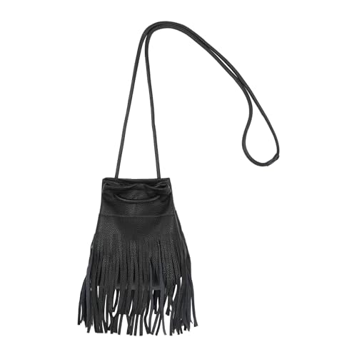 Image of Women Leather Fringe Messenger Bag Mini Hobo Crossbody Tassel Shoulder Bags