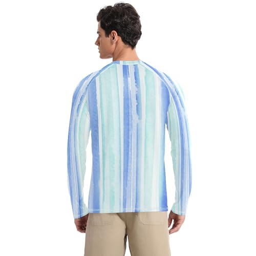 Blue Green Stripes Men's Swim Shirts UPF 50+ Lightweight Long Sleeve Sun Protection Long Sleeve Hiking2