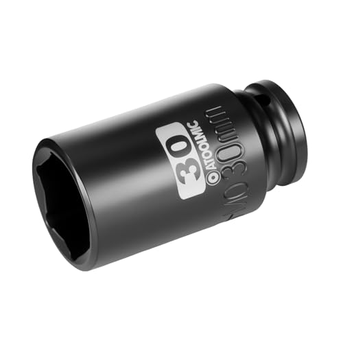 ATOOLMIC 1/2Square Drive x 30mm Deep Impact Socket Metric Socket 6 Point CR-MO for Easy Removal of Axle Nut (30mm)