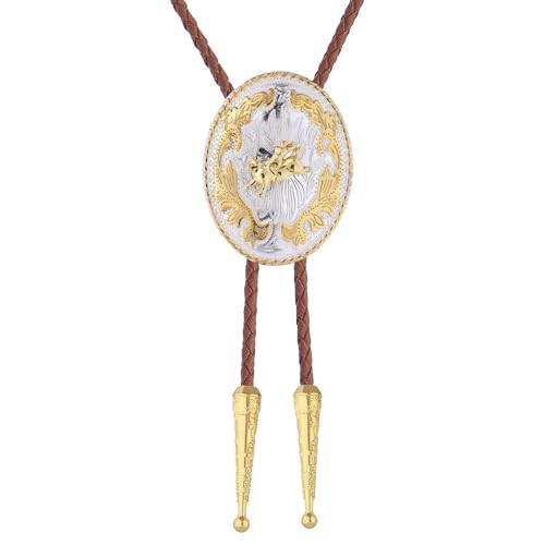 Image of GelConnie Brown Bolo Tie for Men Women Western Ties Mens Gold Bolo Tie Rodeo Cowboy Leather Necktie Cowgirl Tie Wedding