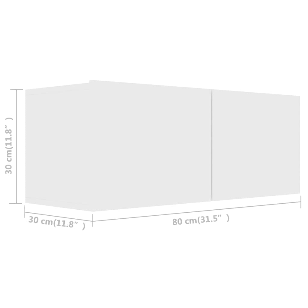 2er-Set TV-Schrank, Weiß Holzwerkstoff, Hängend, Modernes Media-Center für Wohnzimmer und Schlafzimmer, 100x30x30 cm & 80x30x30 cm, mit Stauraum