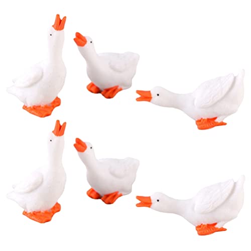 BEOSOFLOY Mini Goose Figurine 6pcs Resin Swan Figurines Micro Moss