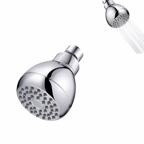 RyanDesign High Pressure Shower Head 3-Inch Chrome Plated 360 Rotating with Self-Cleaning Silicone Nozzles Adjustable Brass Ball Joint Modern Wall-Mount