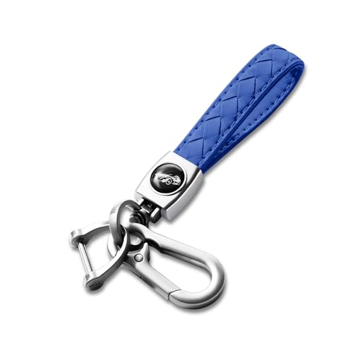 Image of Gkeygo Carabiner Keychain, Universal Heavy Duty Woven Handmade Leather Key Chain, Car Fob Key Keychains with 360 Degree Rotatable Snap Swivel and Anti-Lost D-Ring for Men and Women, Silver - Blue