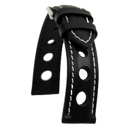 Bracelet de montre Rally cuir noir rigide avec coutures blanches pour réparer votre montre