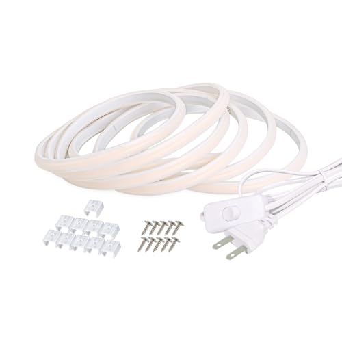 Image of COB LED Strip Lights 32.8 ft Waterproof IP67 110 Volt Outdoor Lights Strip 10m LED Lights Cuttable 320LEDs /m 6000K Cold White with US Plug Indoor Rope Lights for Bedroom Ceiling Kitchen Cabinet Mirror