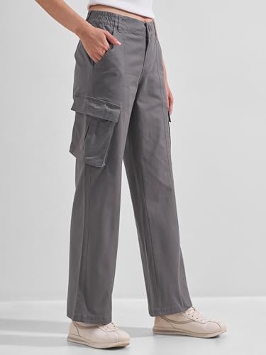 Image of Tokyo Talkies Pure Cotton Straight Wide Leg Cargo Pants |Relaxed Fit Utility Trousers