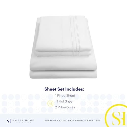 Split King Sheets - Breathable Luxury Sheets with Full Elastic & Secure Corner Straps Built In - 1800 Supreme Collection Extra Soft Deep Pocket Bedding Set, Sheet Set, Split King Size, White