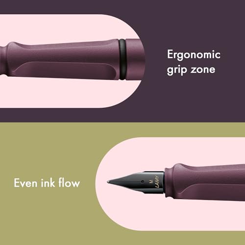 Image of Lamy Safari Scarlet Fountain Pen with Polished Steel Nib in Line Width M | Lamy Fountain pen with ergonomic grip - robust ASA plastic - incl. LAMY T 10 blue ink cartridge - right-handed users