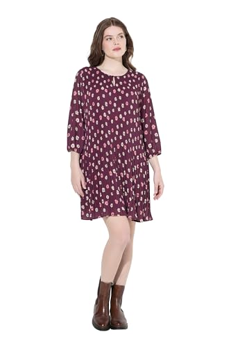 Robe plissée grandes tailles chic motif floral manches 3/4 col rond