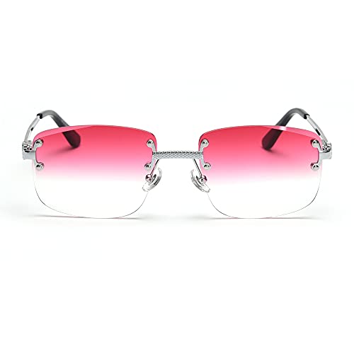 Image of Gradient Lens Metal Sunglasses Rimless Square Blue UV400 Brown Women Frameless