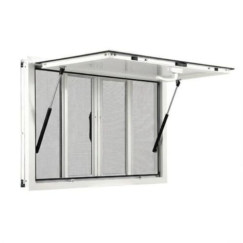 48 x 36 inch Concession Window for Food Truck Aluminum Alloy Food Truck Service Windows Up to 85 Degrees Stand Serving Window with Awning Door & Drag Hook