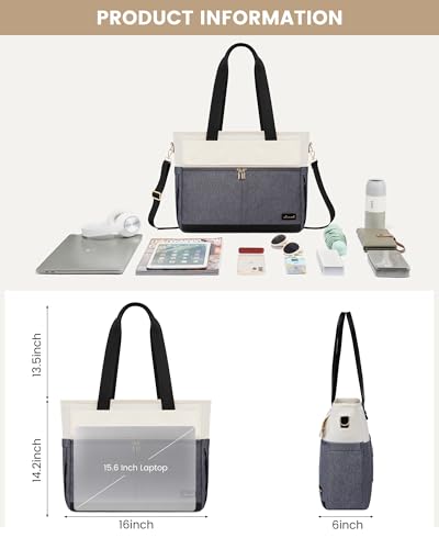Image of LOVEVOOK Laptop Bag for Women 15.6 Inch Canvas Laptop Large Capacity Work Bags Mutiple Pockets Teacher Bag Water Resistant Computer Bags for Business Travel Nurse, Gray Beige