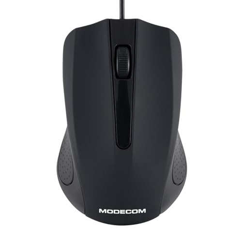 Modecom MC-M9 Kabelgebundene Maus USB Schwarz | Optische PC Computermaus mit 1000 DPI Sensor | Ergonomische Maus für Damen & Herren | 3 Tasten & Scrollrad | Kompatibel mit Laptop & Desktop PC