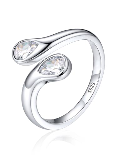 Silvora Anillo Mujer Circonita Brillante Corte Pera Plata de Primera Ley 925 Banda Fino Talla Ajustable Piedra Diamante Sintético Regalo Compromiso Pareja Novia Esposa Prometida