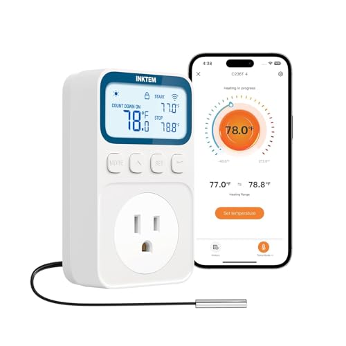 INKTEM WiFi Plug in Temperature Controlled Outlet with APP for Heater Freezer 16A