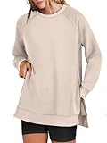 ANRABESS Women's Oversized Sweatshirts Crewneck Long Sleeve Tunic Pullover Shirts Side Zipper Hoodies 2025 Fall Clothes Light Almond Large