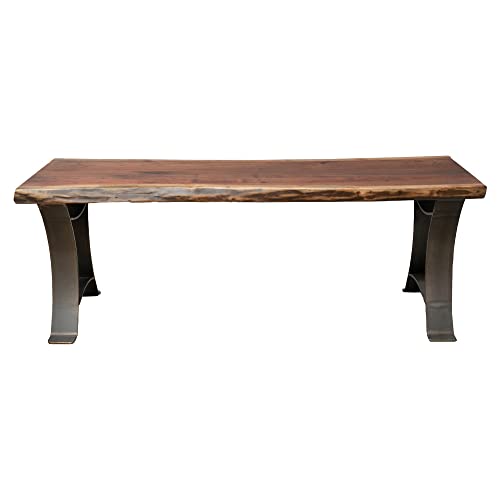 Image of Rustic Red Door Co. Live Edge Walnut Wood Bench for Dining Table, Entryway, Bedroom, Living Room Accent, Industrial or Rustic, Farmhouse Style, 60 inch Long, Black and Golden Gate Base