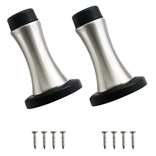 Image of Volo Set of 2 Pcs Heavy Duty Stainless Steel Wall Mounted Door Stops, Rigid Door Stopper with Low Mounted Black Rubber Bumper Tips, Protect Wall & Door for Kitchen, Bedroom, Office