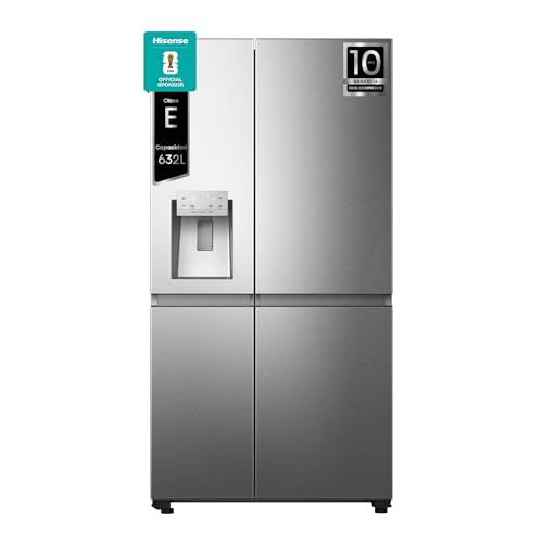 Hisense RS818N4IIE1, Frigorífico Americano Side By Side, Class E, 632 L, Alto 179 cm x Ancho 91 cm, Color Inox, Multi Air Flow, Congelamiento Rápido, Dispensador de Agua y Hielo, Tecnología Inverter
