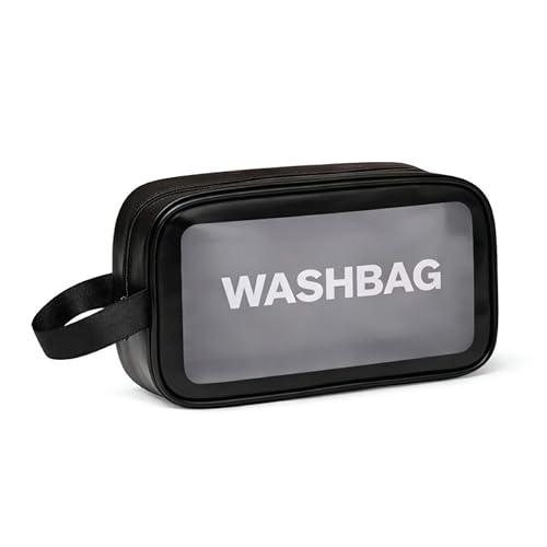 Red Dot Gift 1-Pack Clear Waterproof Travel Toiletry Bag for Men and Women Portable PVC WASH BAG Makeup Cosmetic Organizer with Handle (Black)