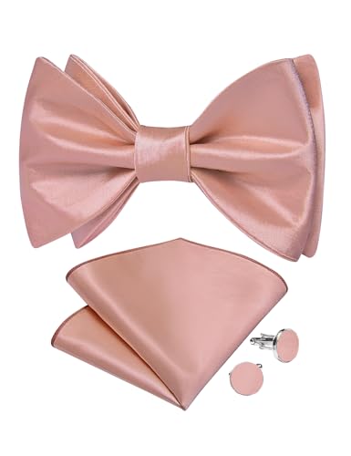 Image of DiBanGu Satin Bow tie Self-Tied Bowtie Set for Men Wedding Prom | Solid Color,Skin-Friendly,Versatile Accessory,Lapel Pin,Pocket Square,Cufflinks,School Dance,Banquet,Dinner,Celebration