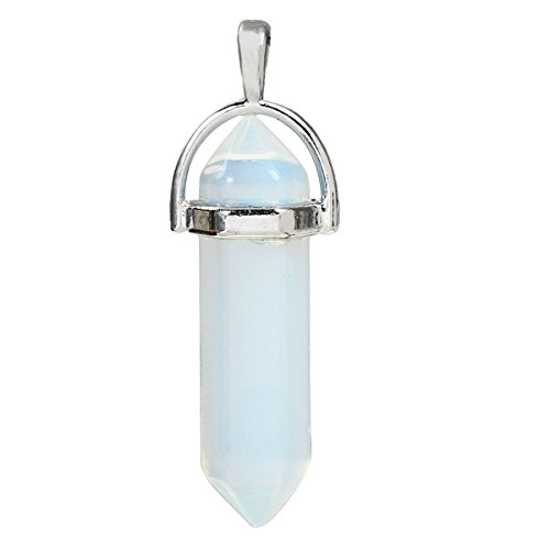 SiAura - Ccolgante de piedra chakra, 1,4 cm x 4,1 cm, hexagonal, azul claro