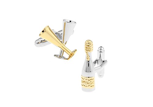 Topen Golden and Silver Champagne Glasses and Bottle Cufflinks for Men-image-25