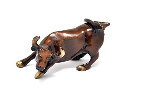Figurine en laiton de taureau de charge de 12 cm de long en finition bronze brun Aport-259