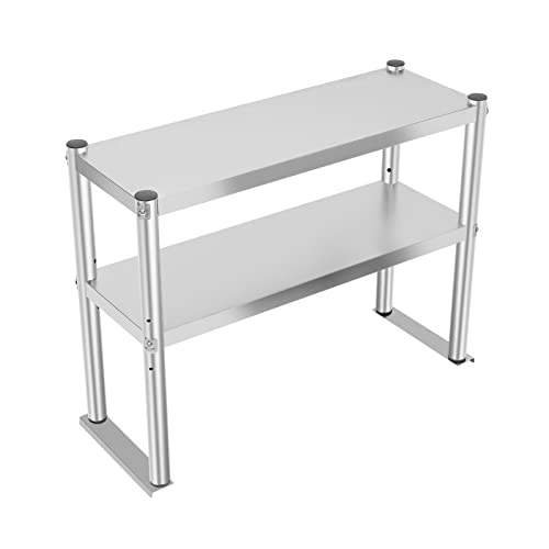 HOLMZCED Stainless Steel Double Overshelf, 12” x 30” Double Tier Overshelf Double Deck Overshelf with Large Capacity Industrial Overshelf with Adjustable Height Silver for Kitchen Restaurant - Thumbnail 5